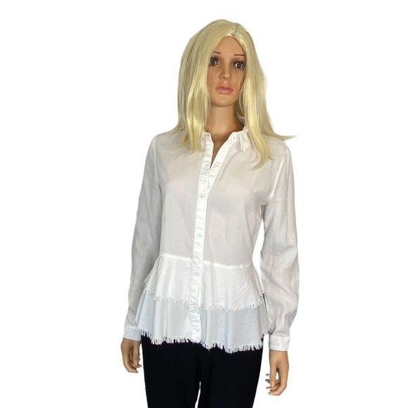 Anthropologie Cloth & Stone White Tiered Frayed Peplum Blouse Tunic Small - Picture 2 of 11